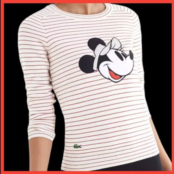 LACOSTE X DISNEY Collaboration Collector Minnie Striped Women Crewneck Sweater M - Picture 3 of 15